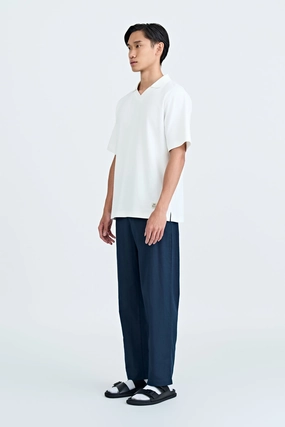 Linen Cotton Elasticated Pants - Navy Performance Design Fit