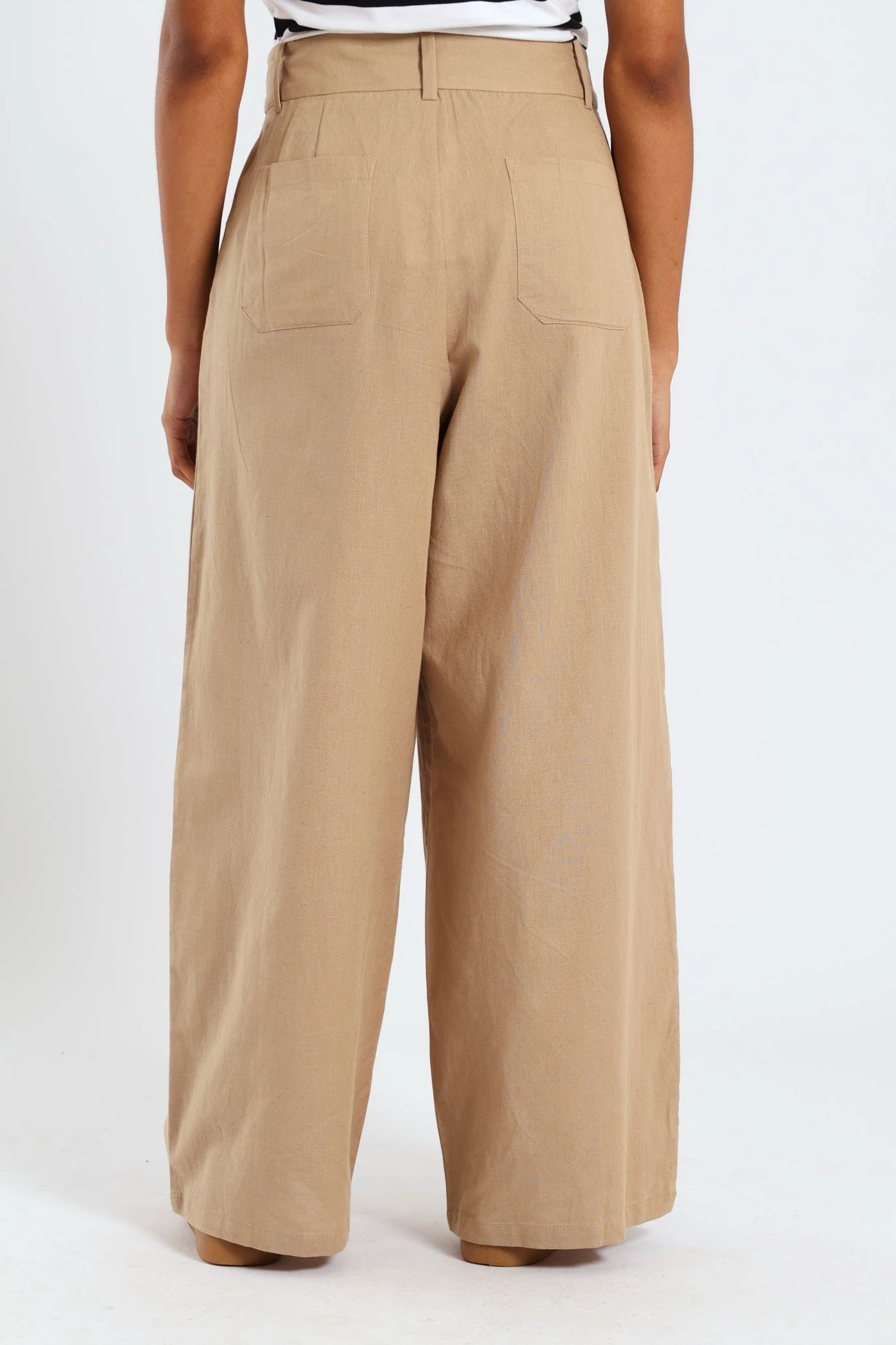 Durable Wear Linen Tailored Wide Leg Pants - Tan