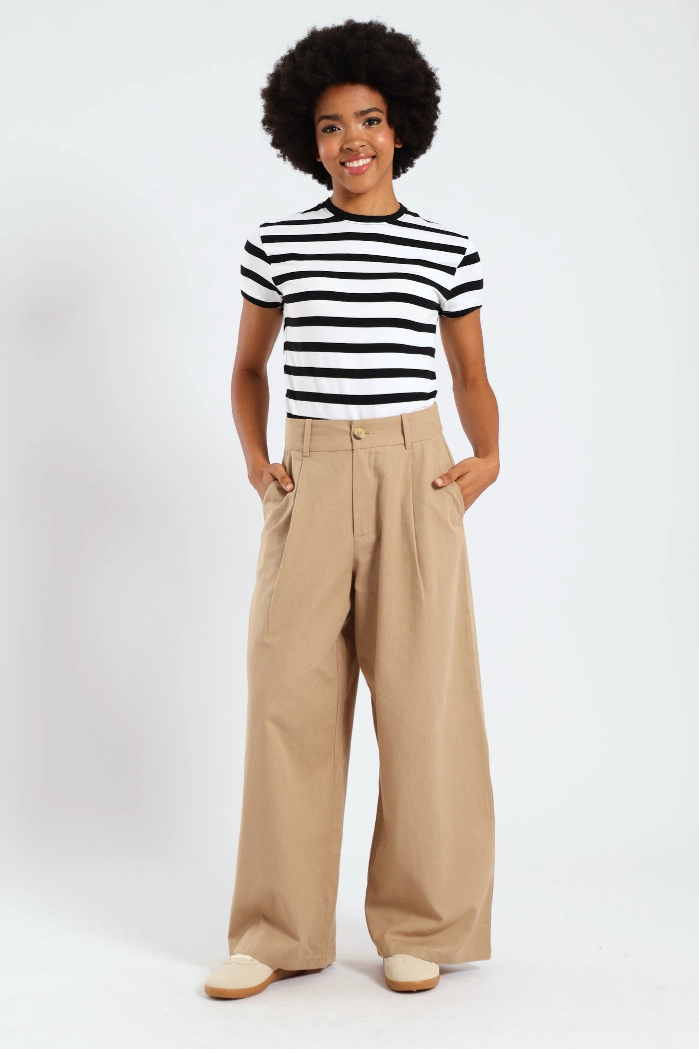Ripstop Fabric Technology Linen Tailored Wide Leg Pants - Tan