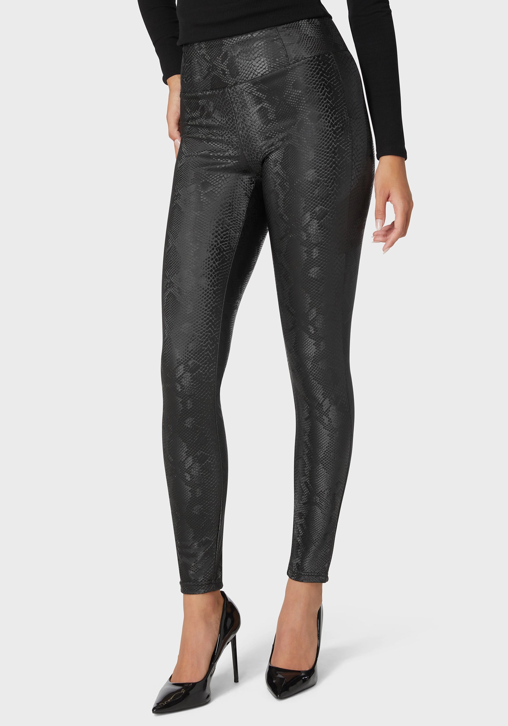 Zip-front-design High Waist Embossed Vegan Leather Legging