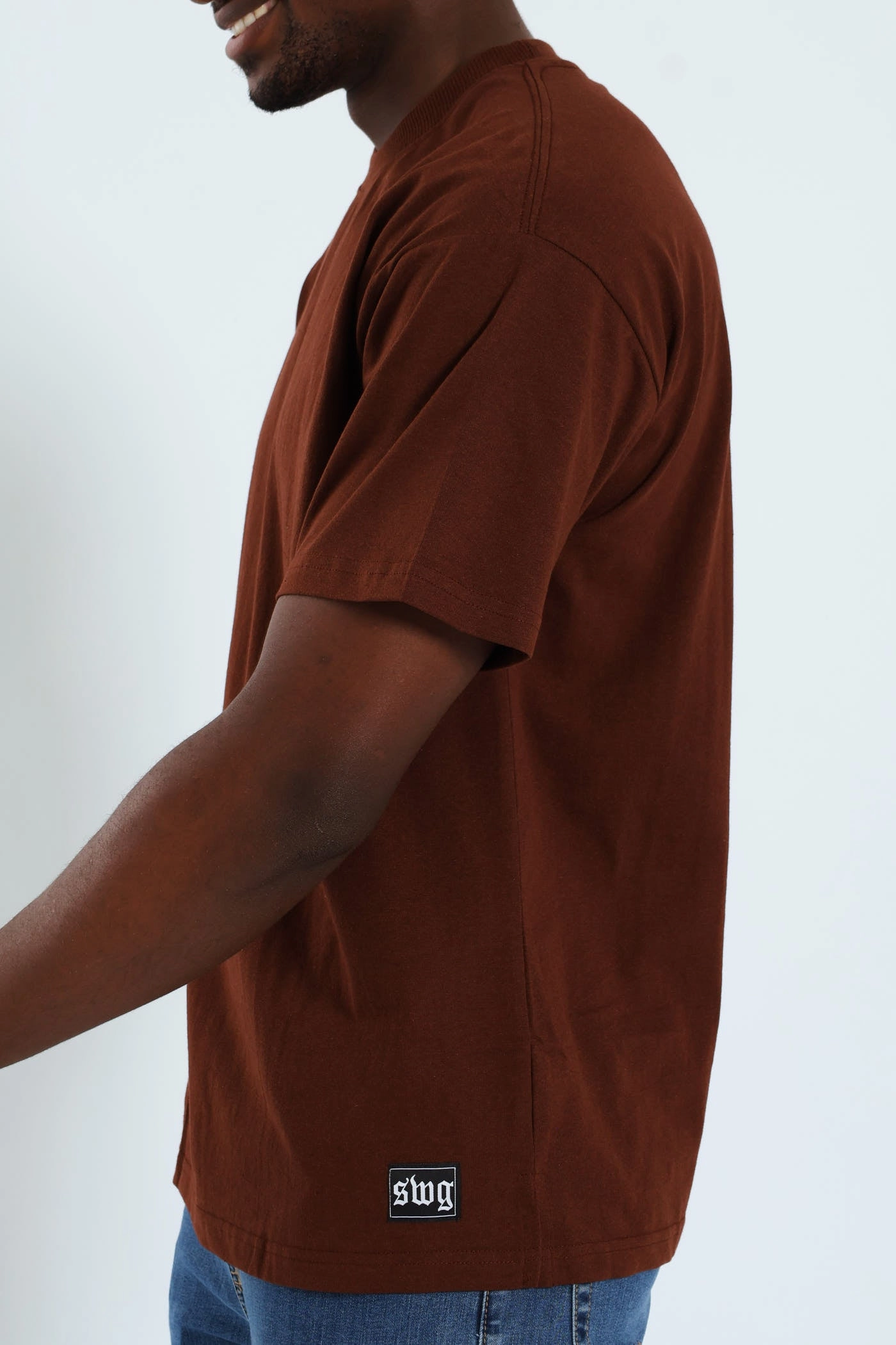 Urban Fashion Look Logo Oversized Label Tee - Brown