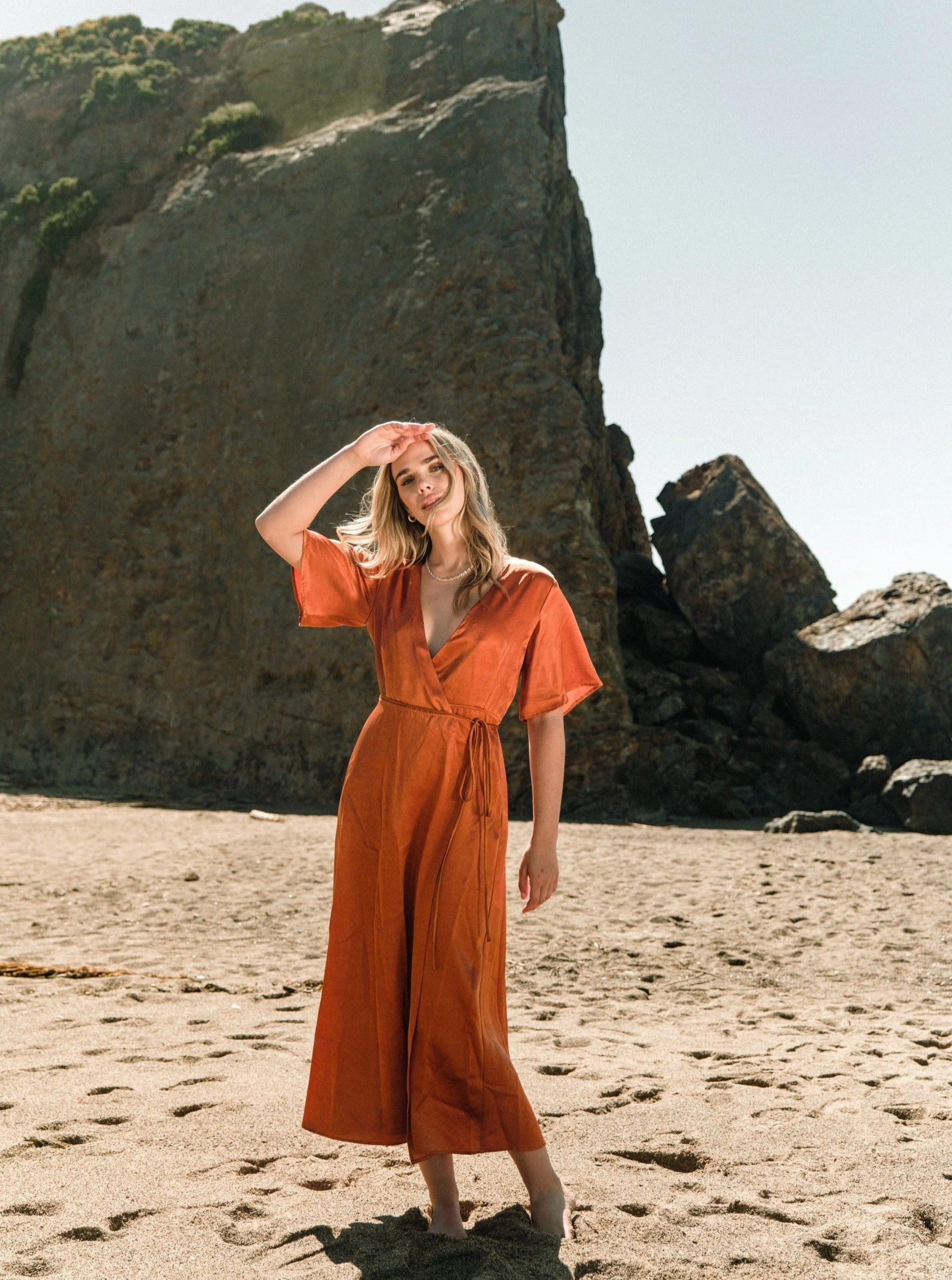 Lola Wrap Dress - Rust Modest Light Comfy Fit Wear