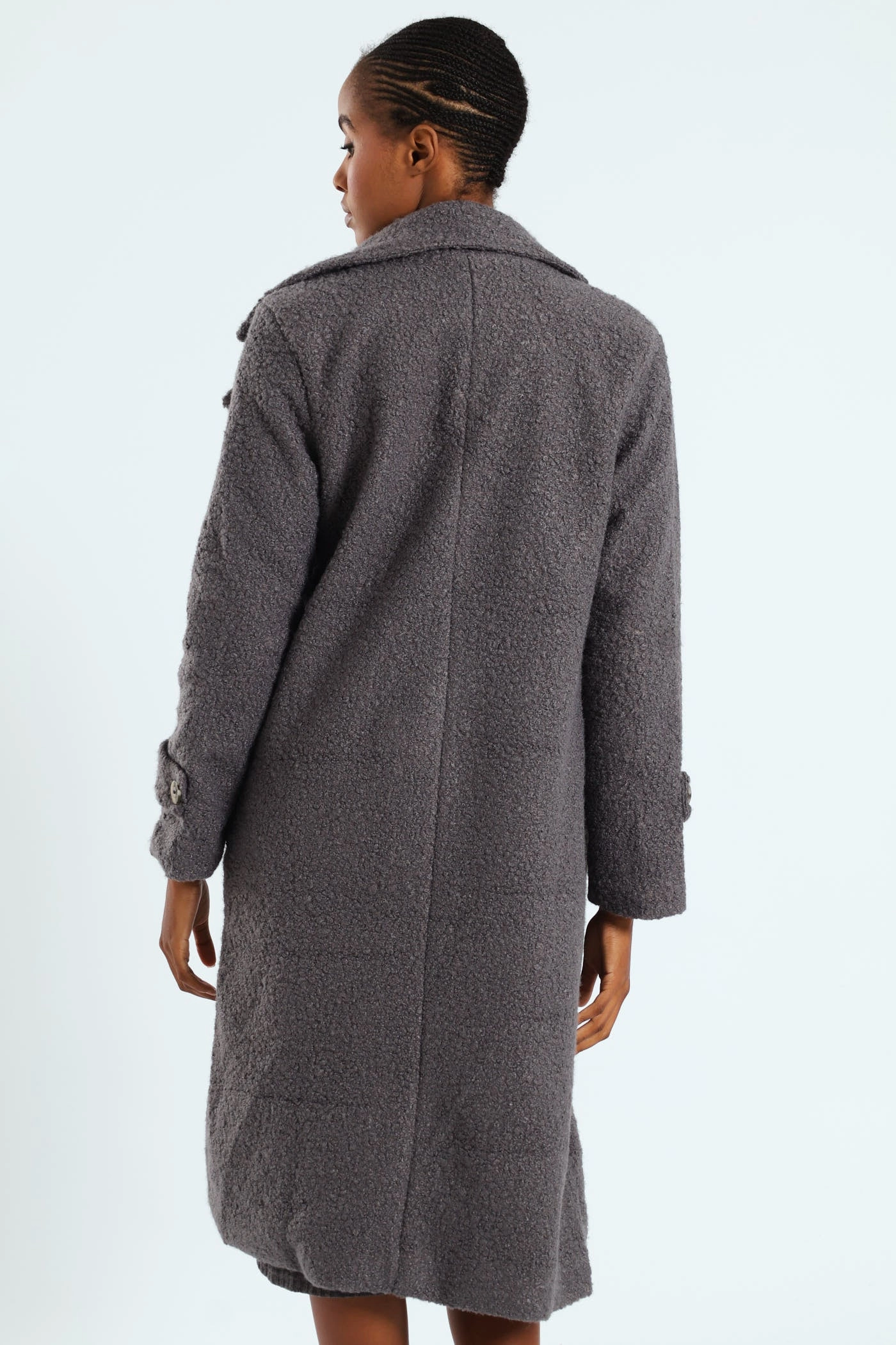 Eco Certified Textiles Long Length Boucle Coat With Lining - Grey
