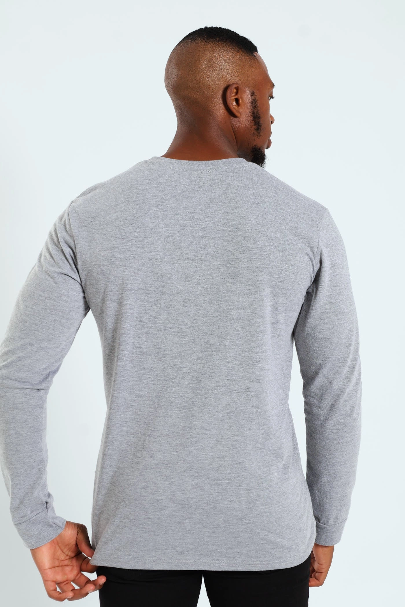 Long Sleeve Basic Crew Cuff Tee - Grey Melange Fashionable