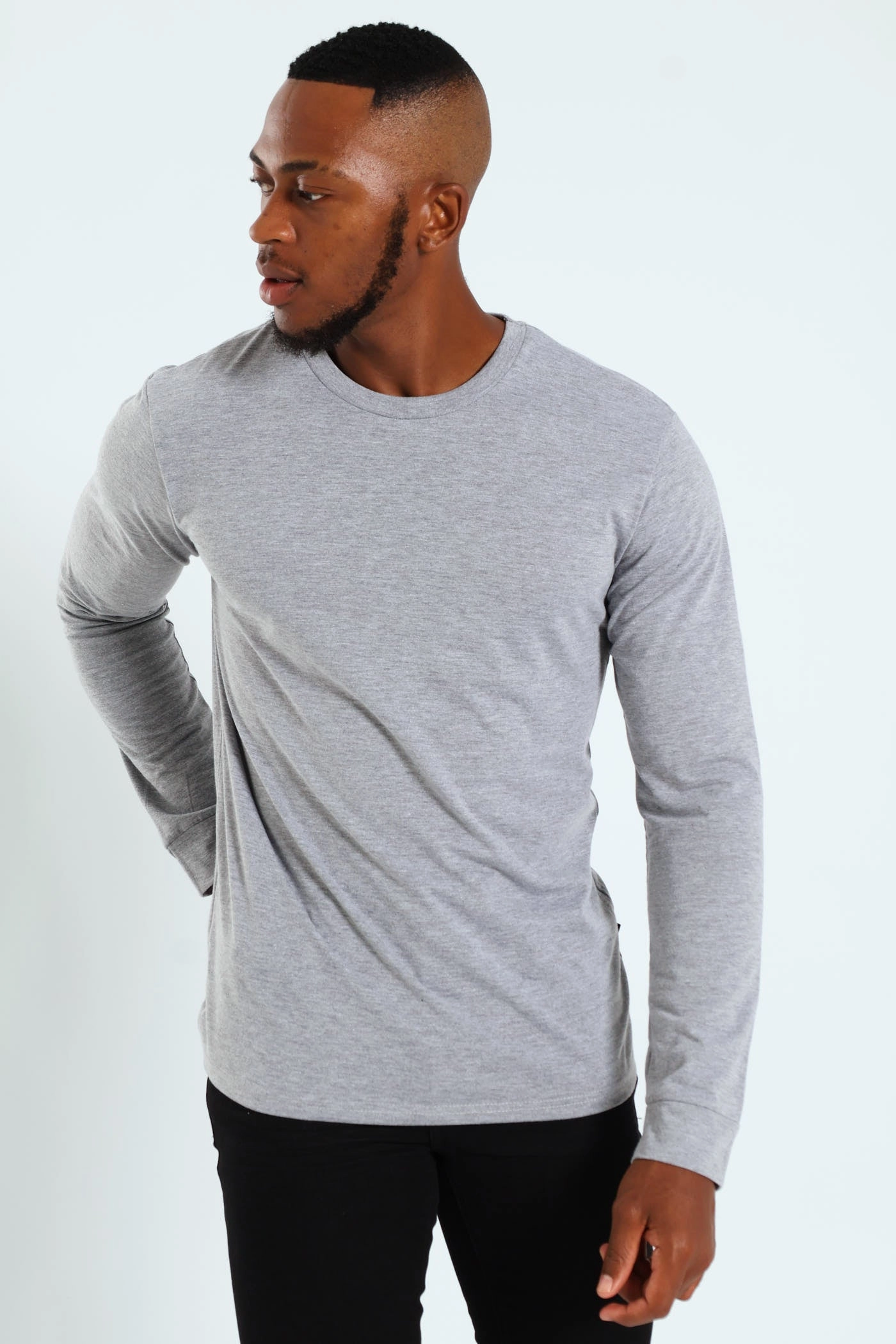 Cozy Apparel Holiday Style Trend Long Sleeve Basic Crew Cuff Tee - Grey Melange