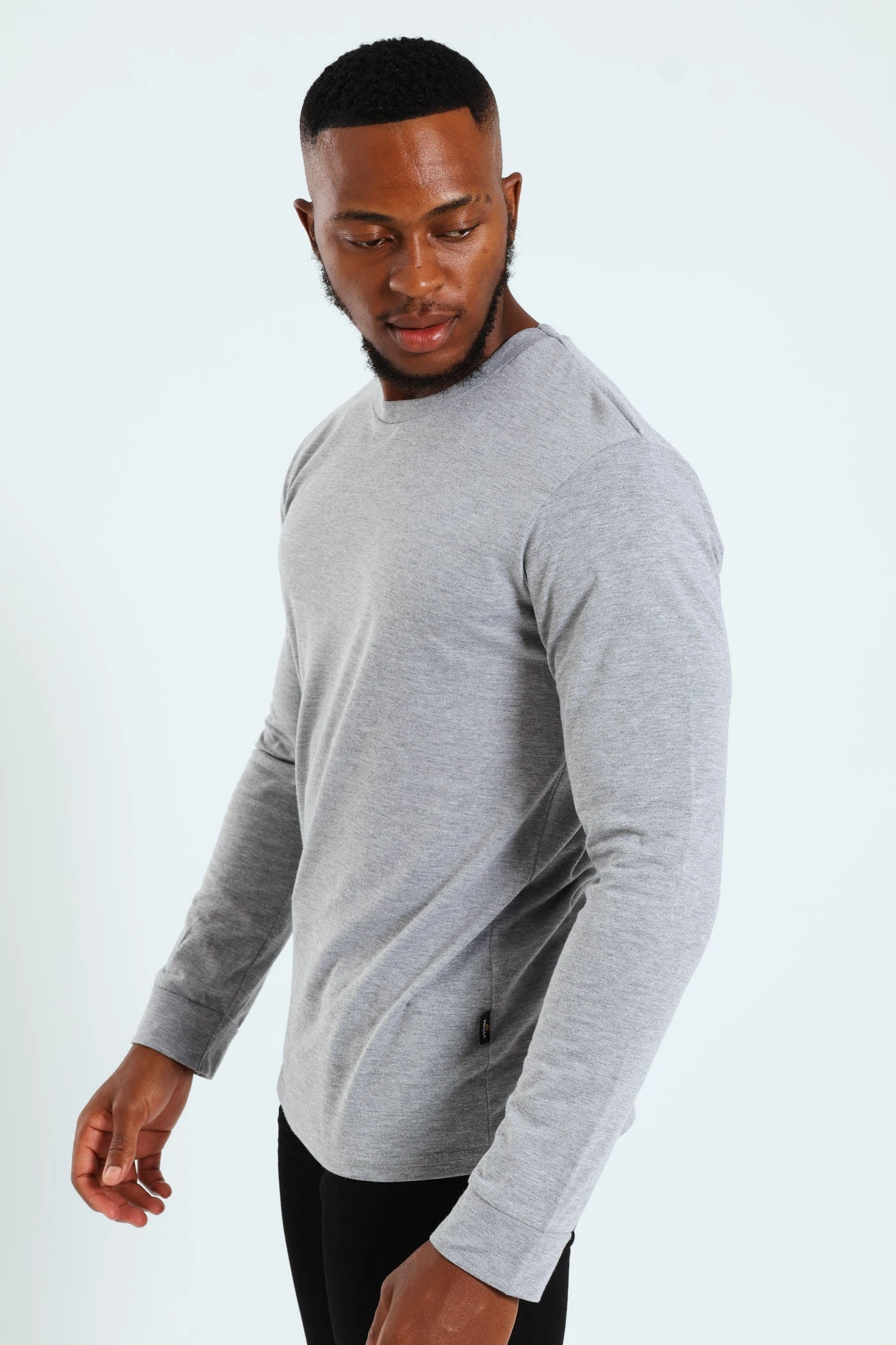 Low Environmental Impact Long Sleeve Basic Crew Cuff Tee - Grey Melange