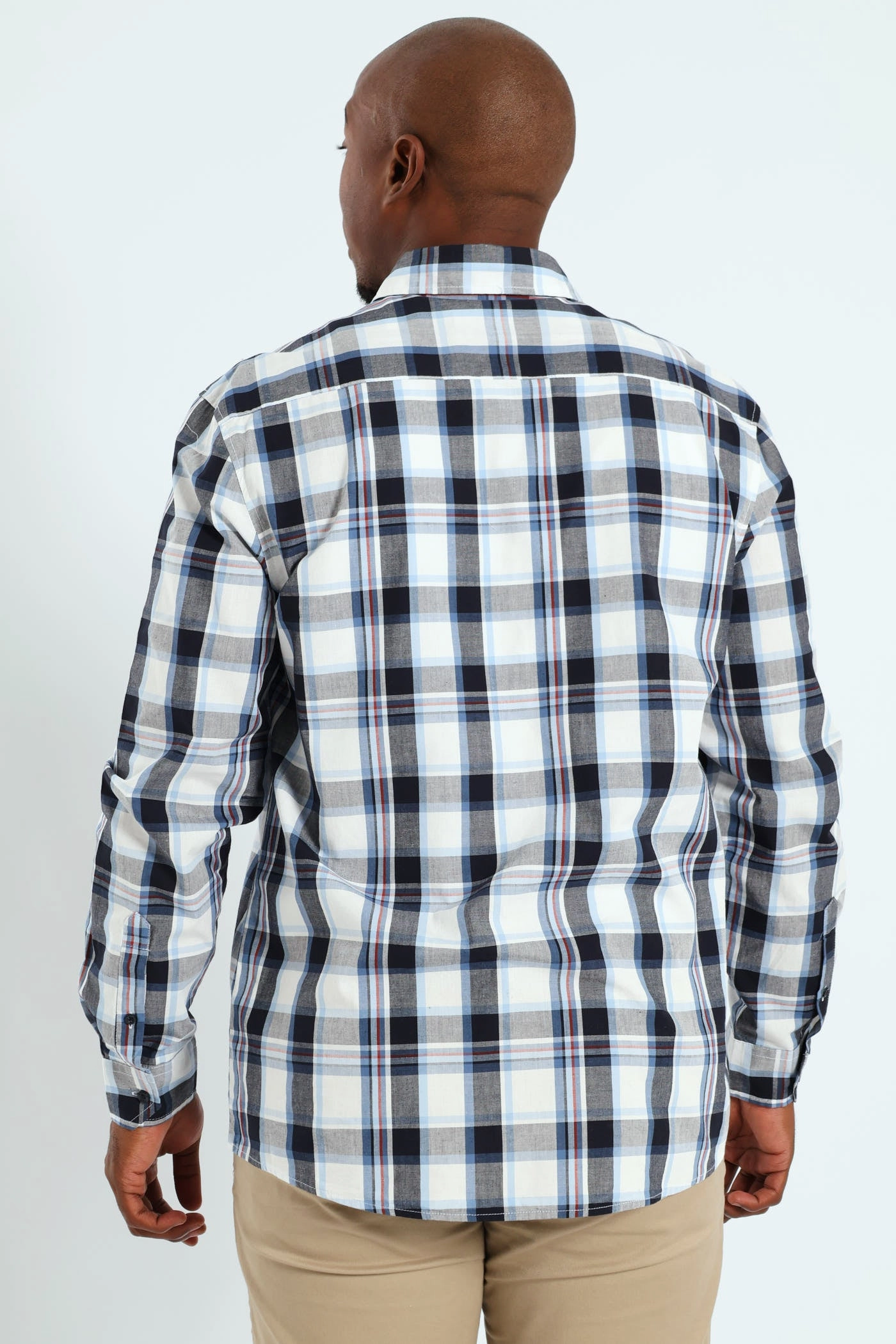 Long Sleeve Check Shirt - White/Navy/Ochre Machine washable