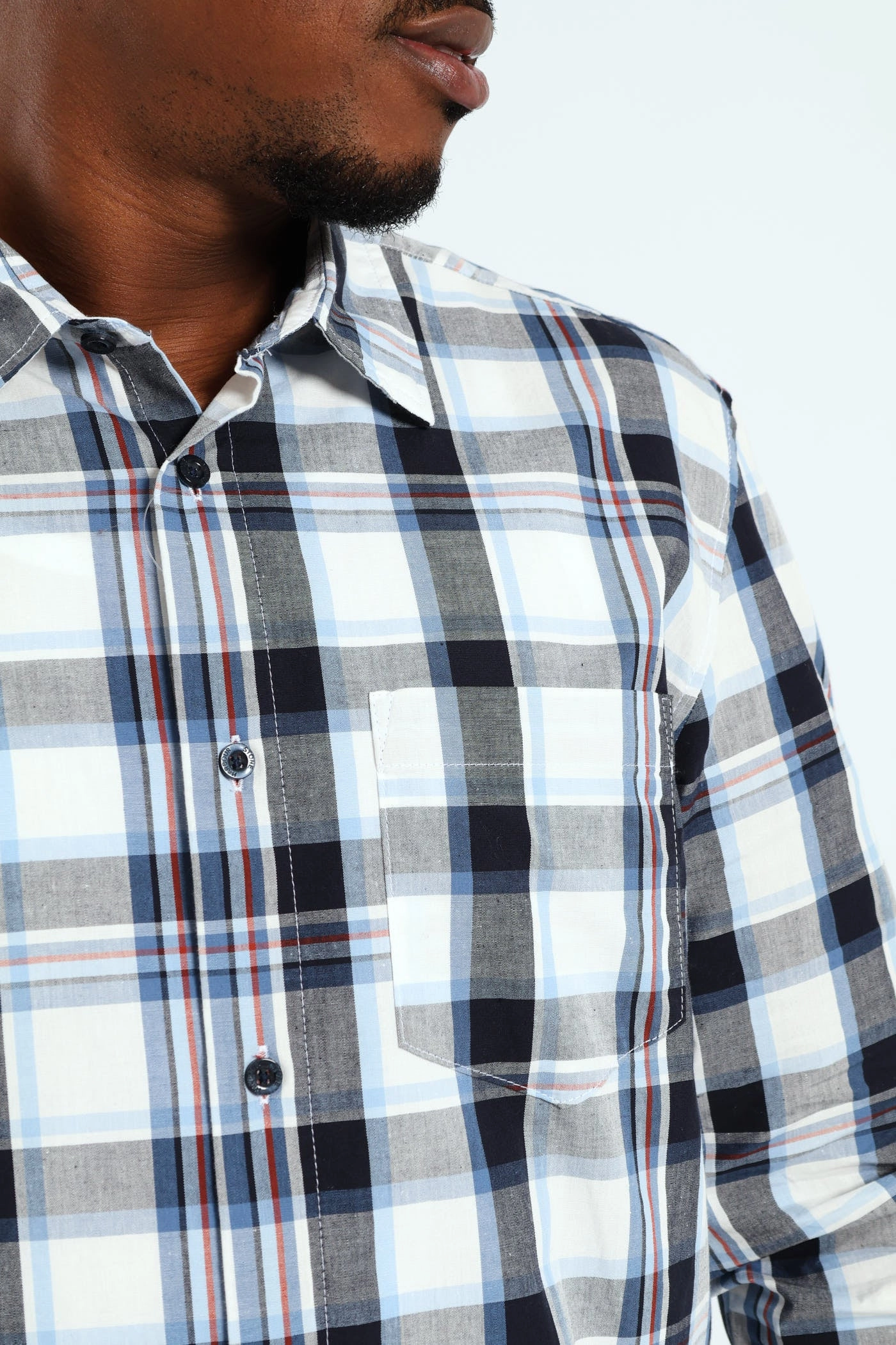 Classic Style Trend Long Sleeve Check Shirt - White/Navy/Ochre