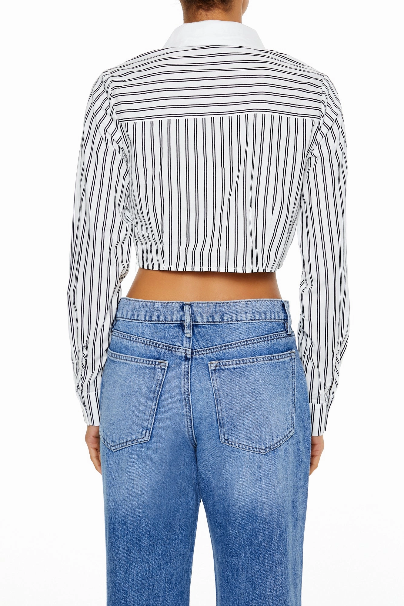 wrinkle free finish FlexibleSole Long Sleeve Cropped Blouse - White/Black