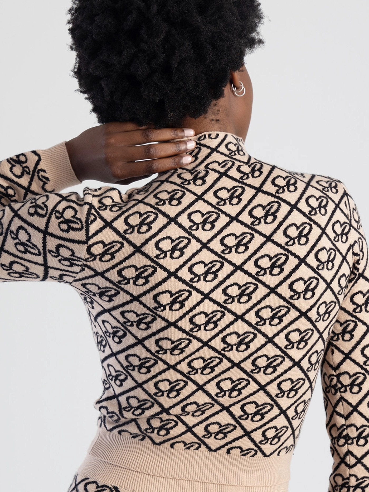 Long Sleeve Knit Turtle-Neck Logo Crop Top - Stone DoubleLayered Neckline FlexibleNeckline