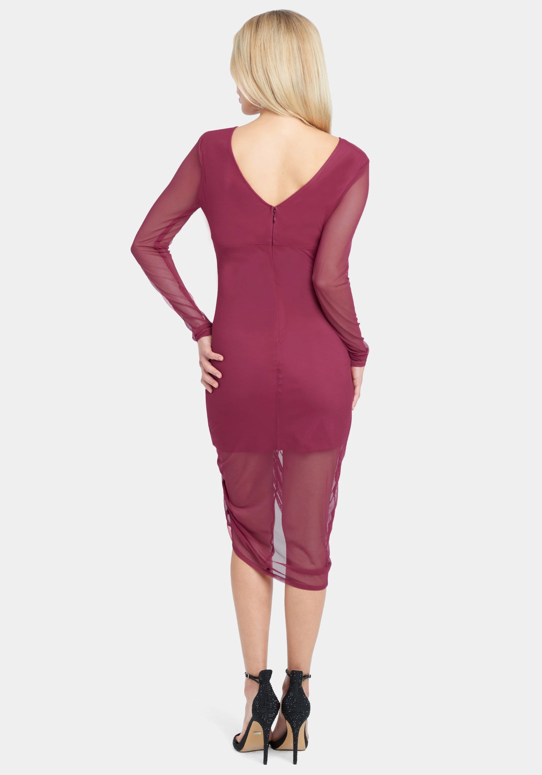 Long Sleeve Mesh Ruched Dress Weekend Ready Casual Mode