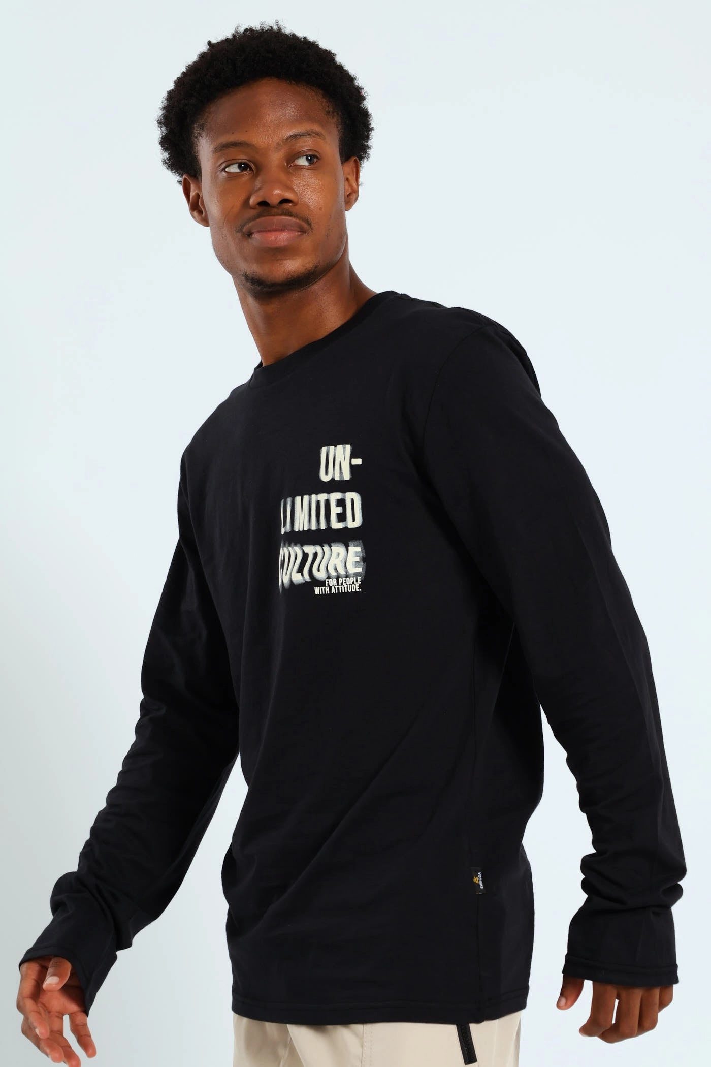 Long Sleeve Placement Print Tee - Black Top Rated