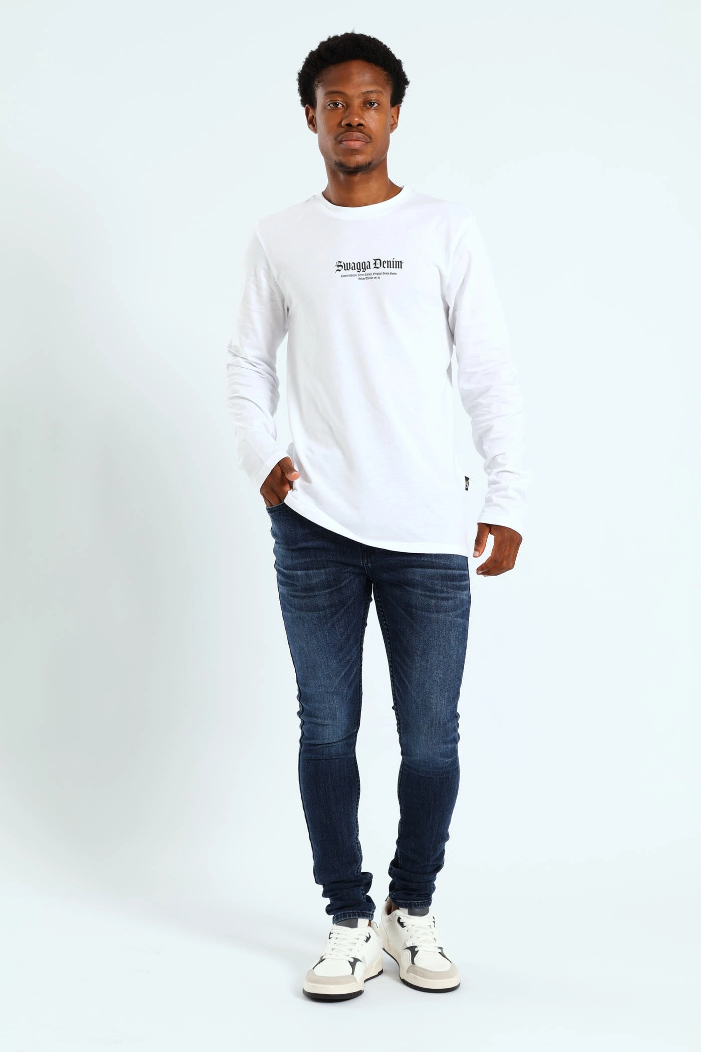 Long Sleeve Placement Print Tee - White Comfy and Soft