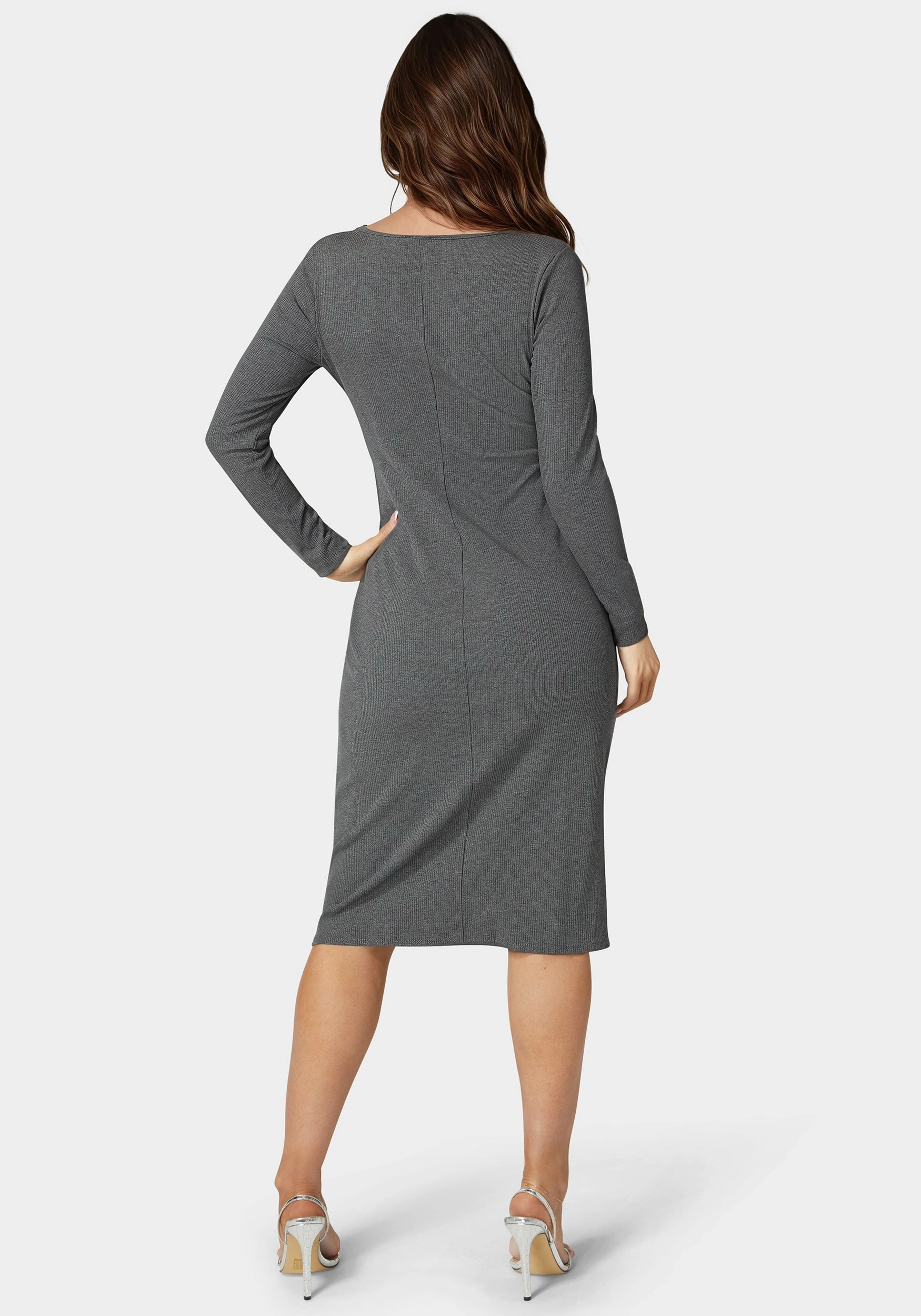 Perfect For Work Long Sleeve Square Neck Rib Midi Dress