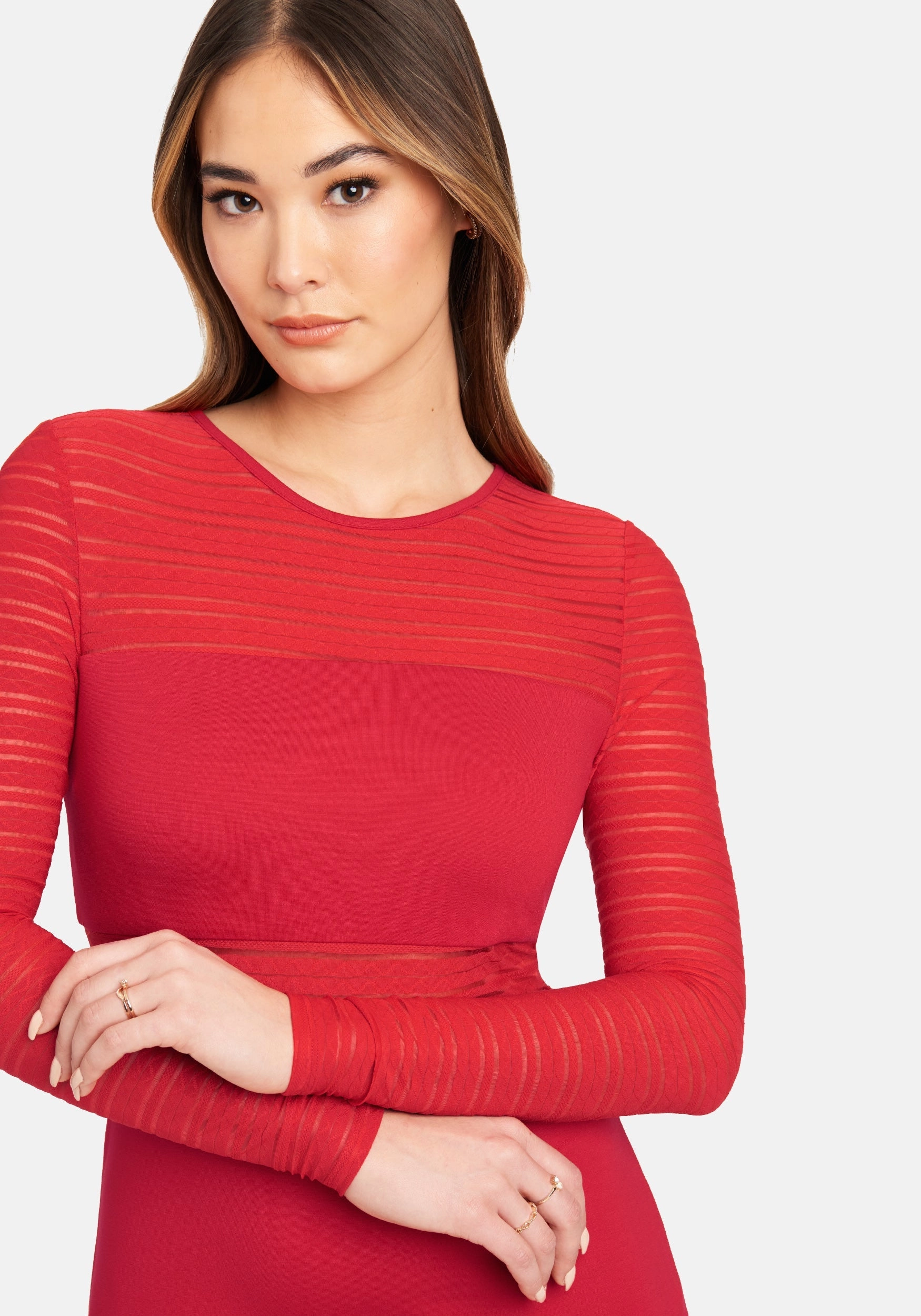 Flowing Layers Long Sleeve Striped Mesh Mini Dress