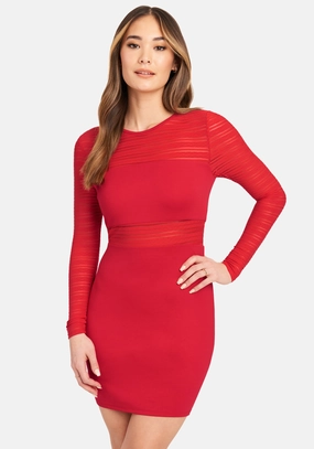 Long Sleeve Striped Mesh Mini Dress Balanced Tones Chic and Elegant