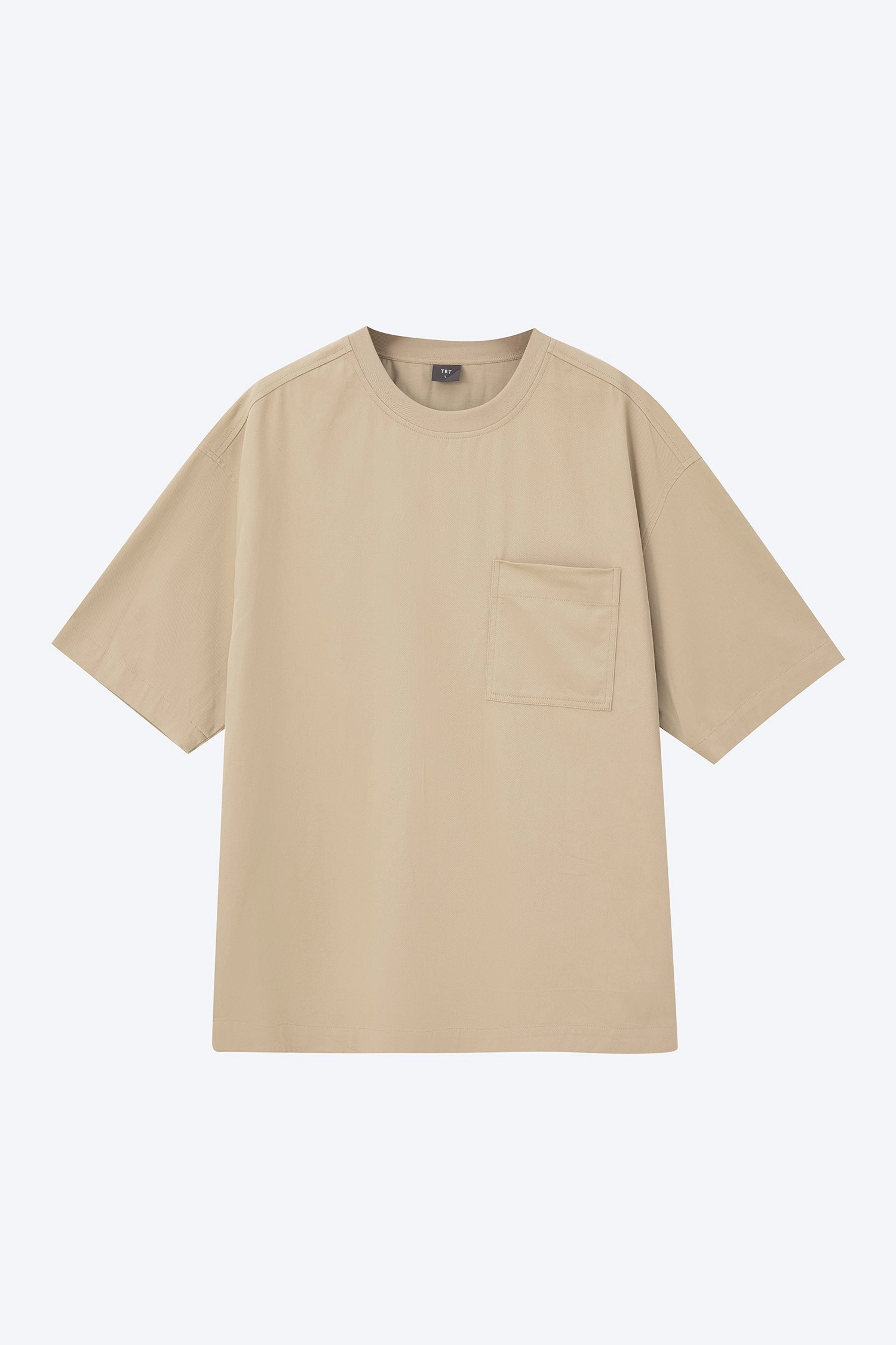 Denim Oversized Patch Pocket Tee - Khaki Stretch Comfort Stretchable Material