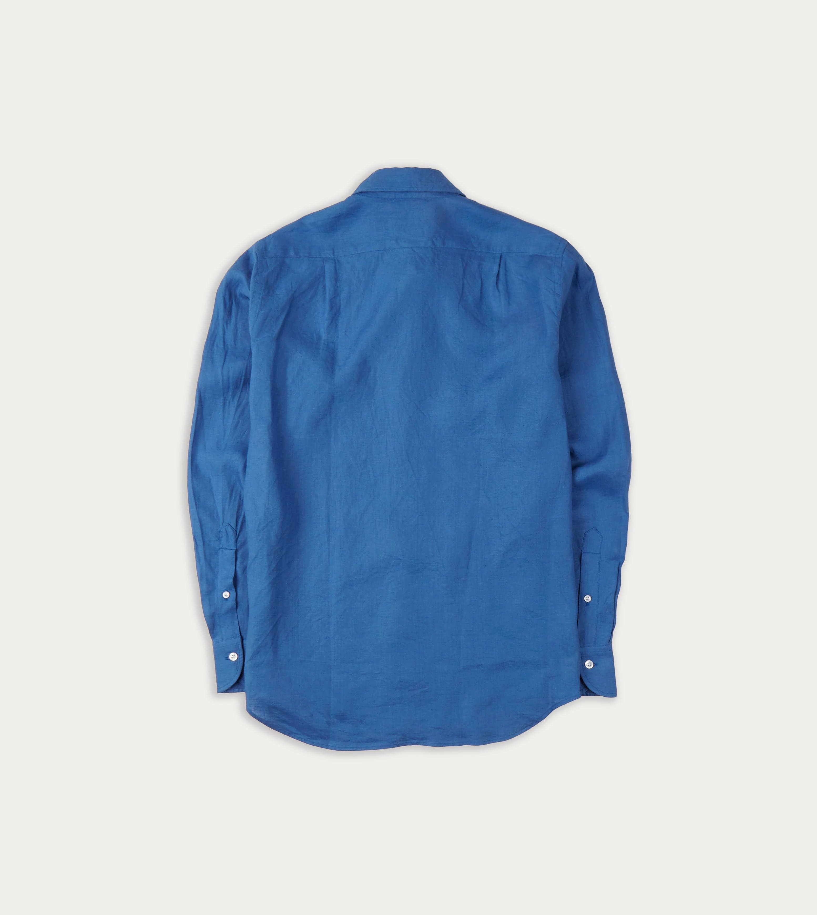 Bright Navy Linen Spread Collar Shirt Durable Texture high-low hem