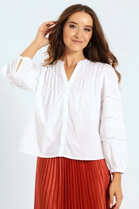 Mandy Long Sleeve Blouse - Bright White Stylish T-shirt Breathable Linen Blend