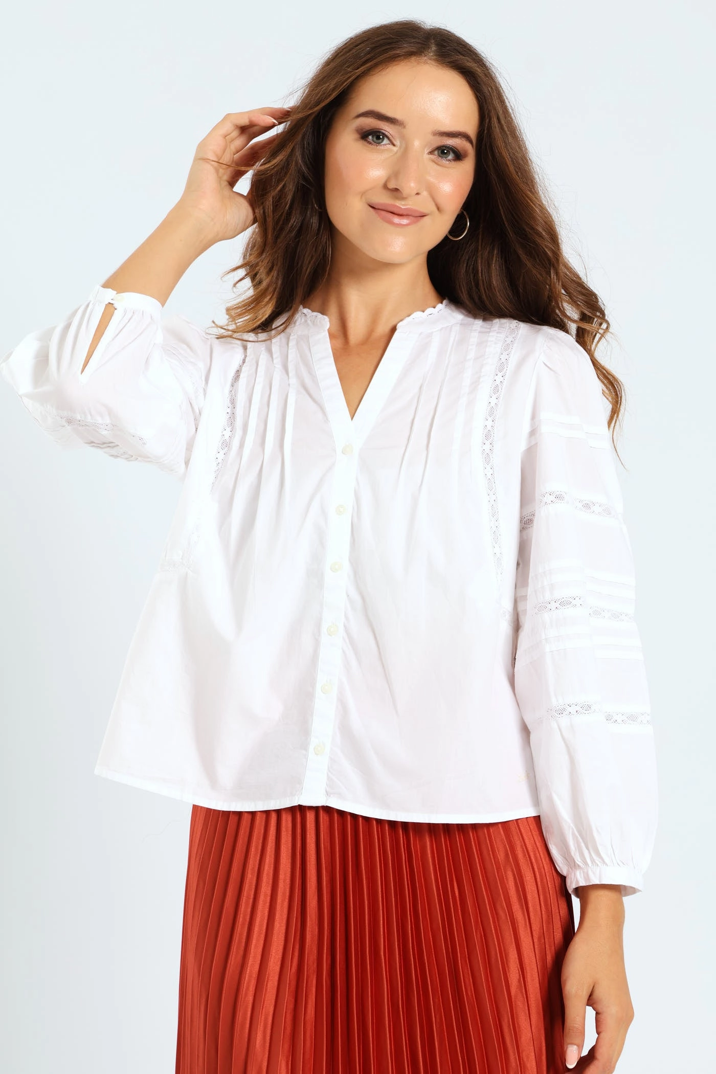 Mandy Long Sleeve Blouse - Bright White Stylish T-shirt Breathable Linen Blend