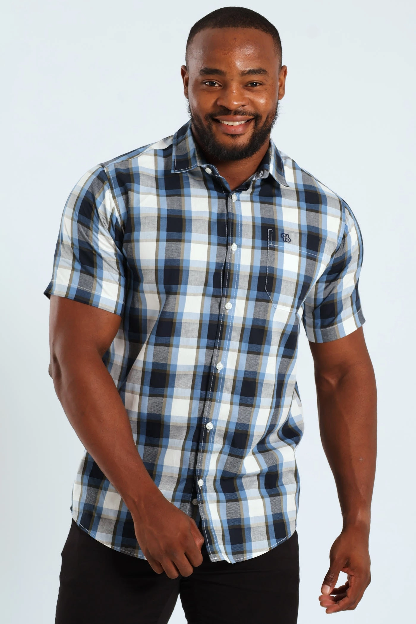 Anniversary Special Spring Break Short Sleeve Check Shirt - Fatigue/Navy
