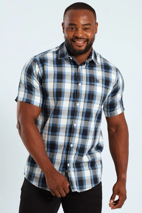 Anniversary Special Spring Break Short Sleeve Check Shirt - Fatigue/Navy