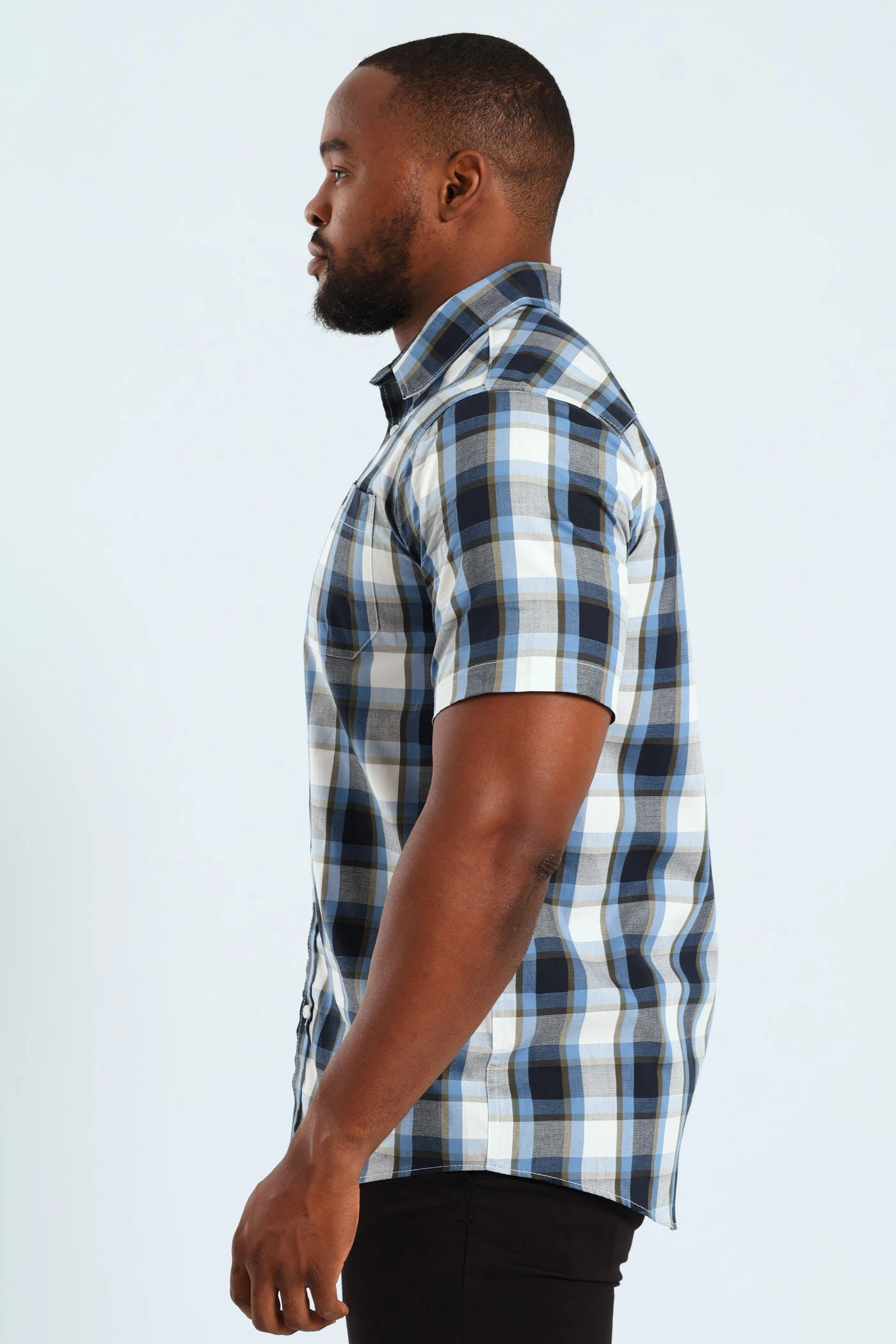 Elegant Finish Short Sleeve Check Shirt - Fatigue/Navy