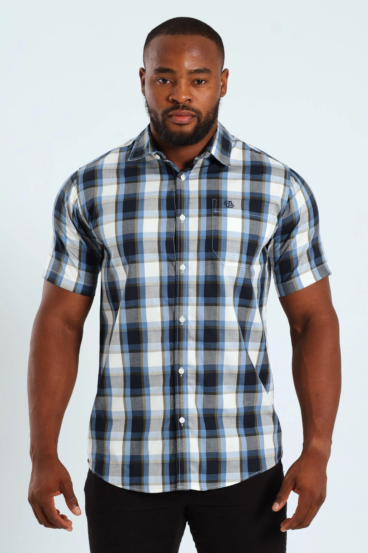 Short Sleeve Check Shirt - Fatigue/Navy Durable Thread Construction Plus Size Fit