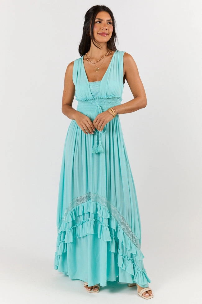 Lucky To Have You Light Blue Sleeveless Maxi Dress SALE Quick Layer Belt Waist