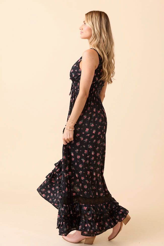 Casual Must-Have Lucky To Have You Sleeveless Black Floral Maxi Dress