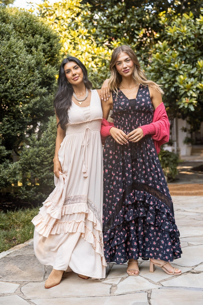 Lucky To Have You Sleeveless Black Floral Maxi Dress Minimalist-Trend