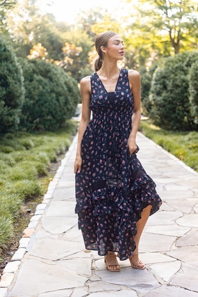 Gentle Drape Lucky To Have You Sleeveless Black Floral Maxi Dress