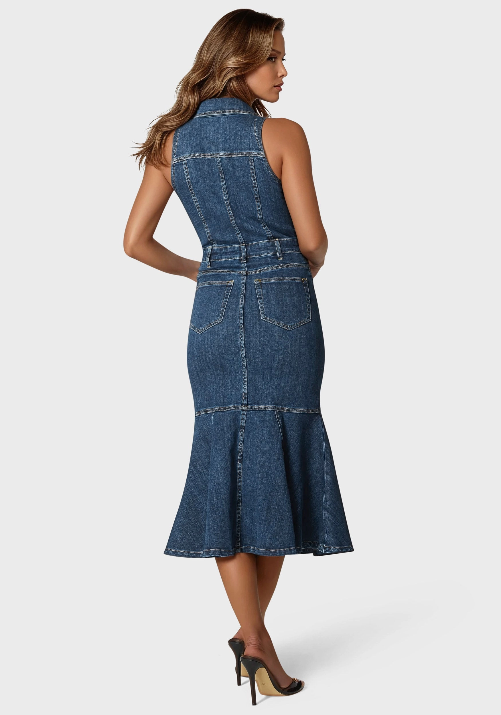 Halter Midi Denim Dress Relaxed Design