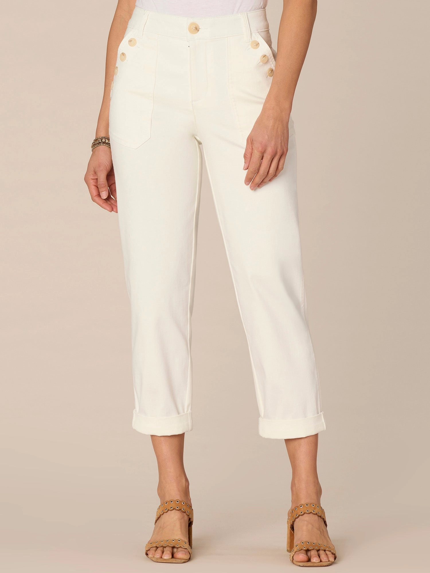 Work Outfit Strong Stitch "Ab"solution High Rise Petite Straight Leg Jeans with Sailor Buttons