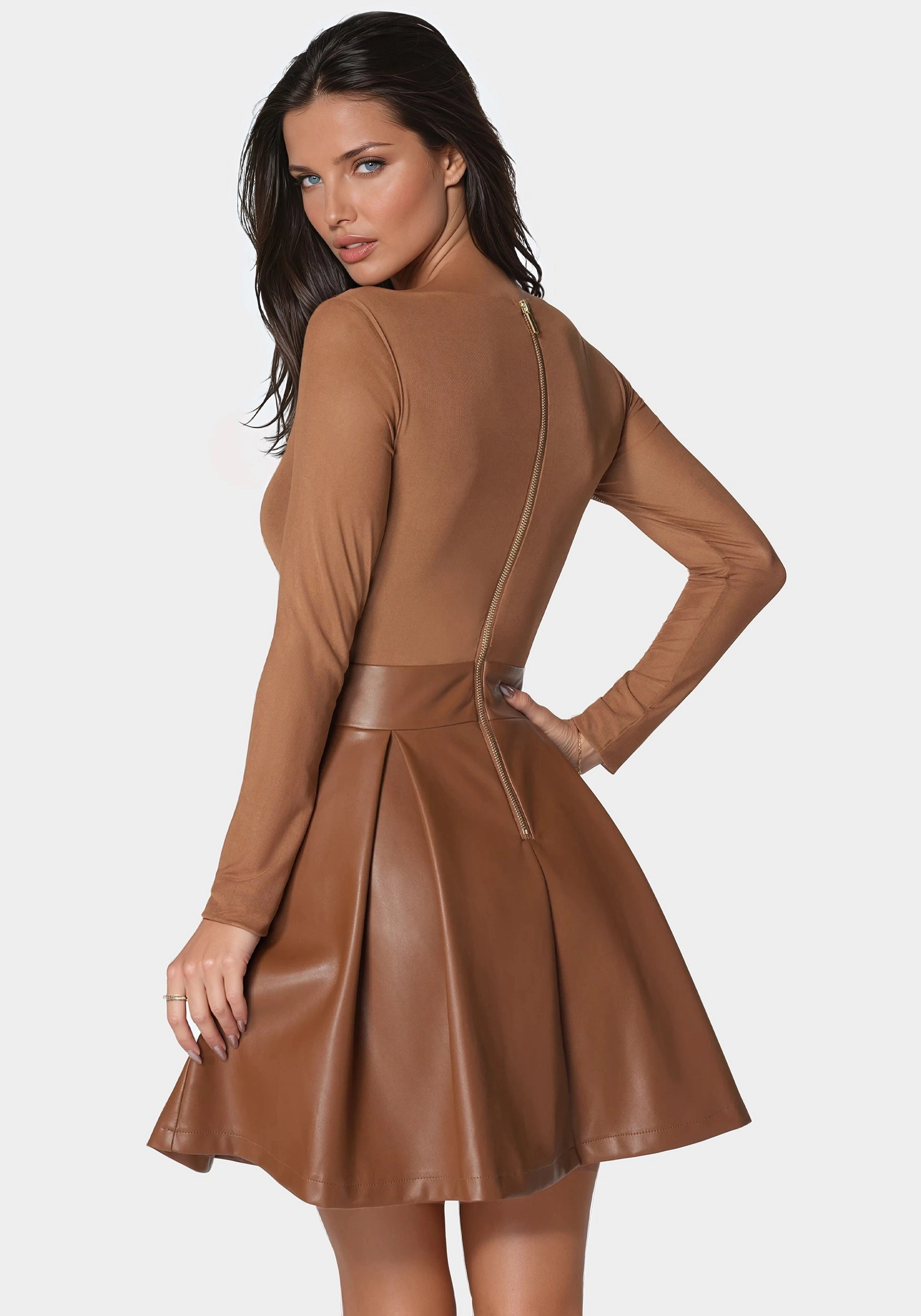Inner Smile Faux Leather Flare Dress