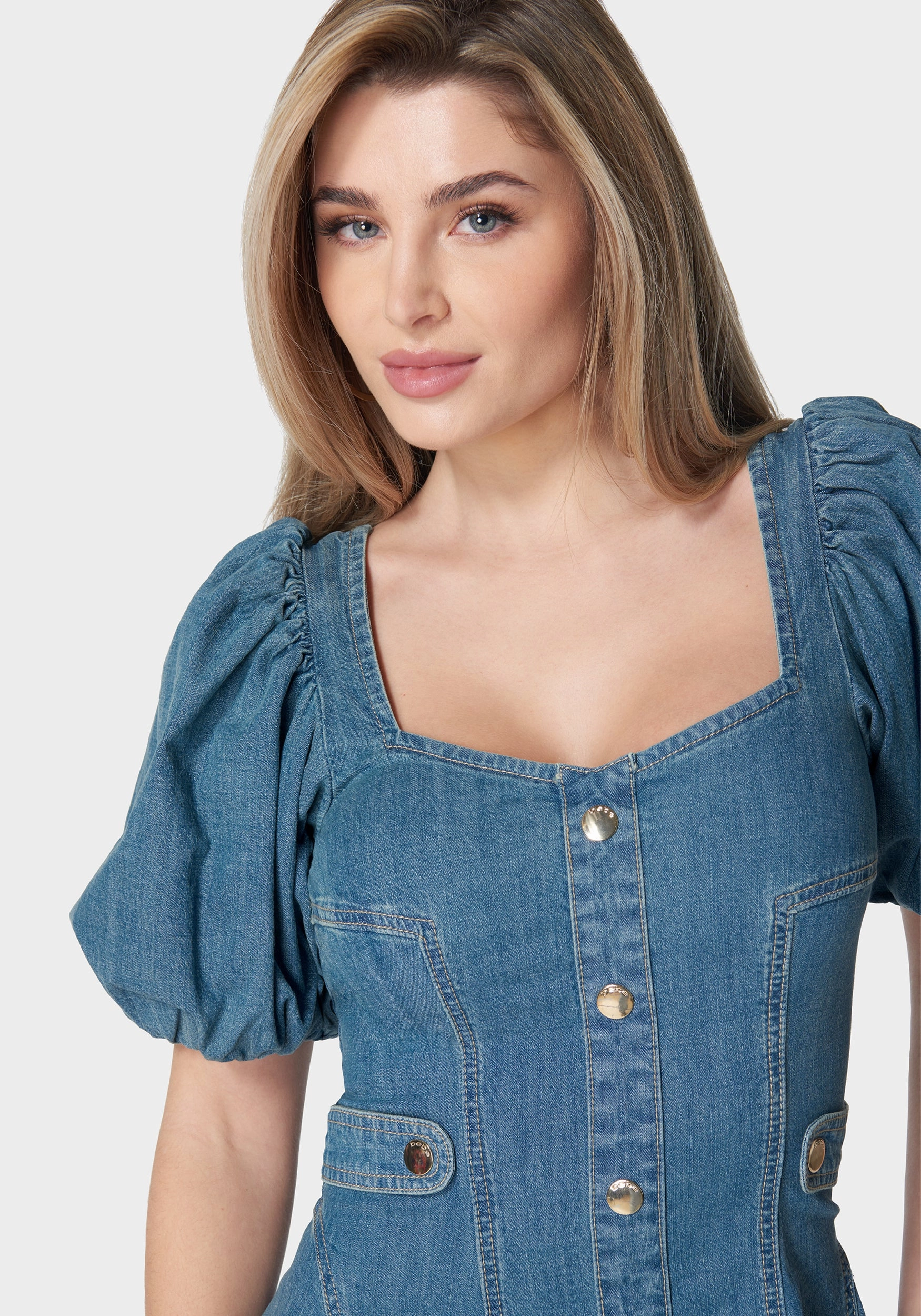 Summer Mood Sweetheart Balloon Puff Sleeve Denim Dress