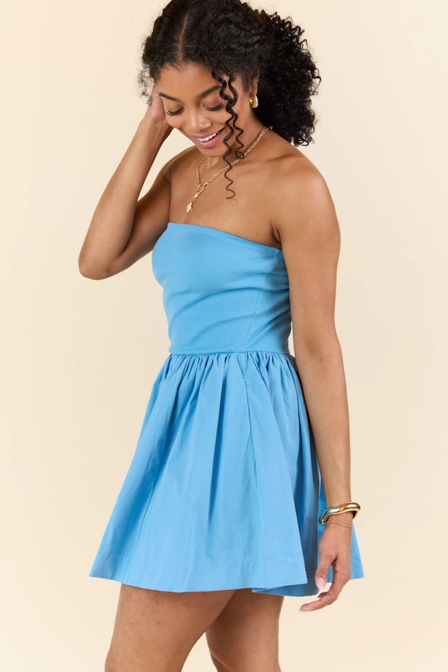 Smart Casual Ready By Noon Blue Strapless Fit and Flare Dress SALE