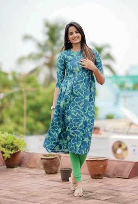 Hot Now Arty Bloom Teal with Floral printed Maternity and Feeding dress