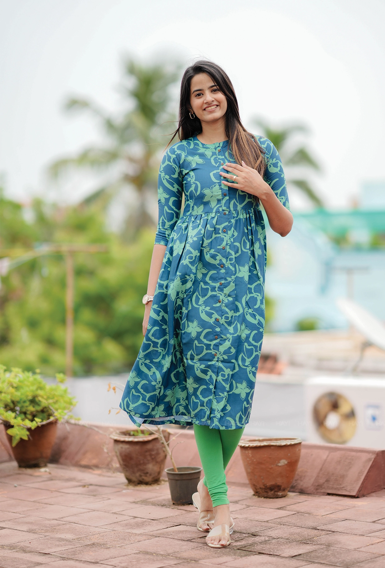 Hot Now Arty Bloom Teal with Floral printed Maternity and Feeding dress