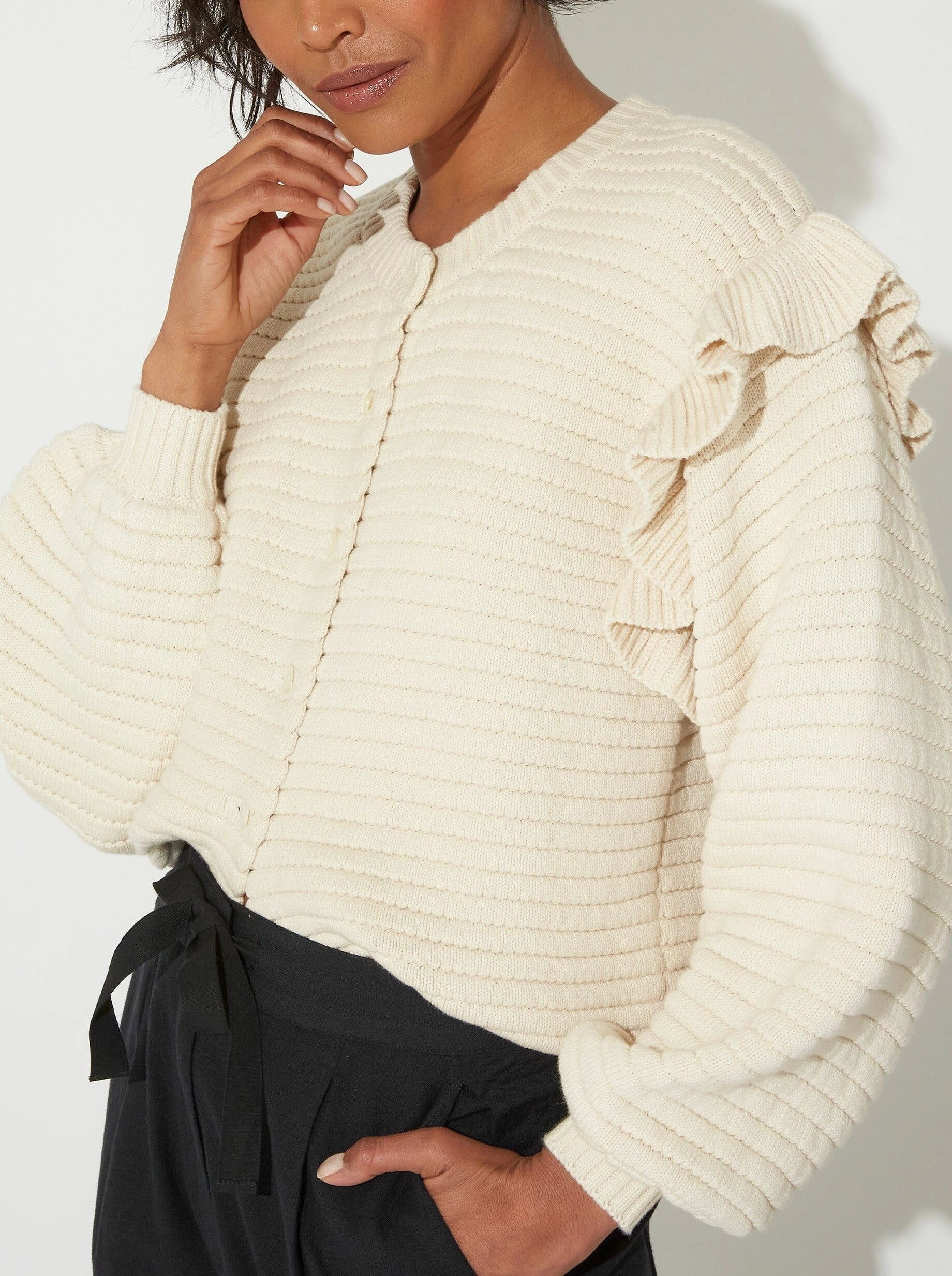 Maelle Cardigan - Ivory Knit Design