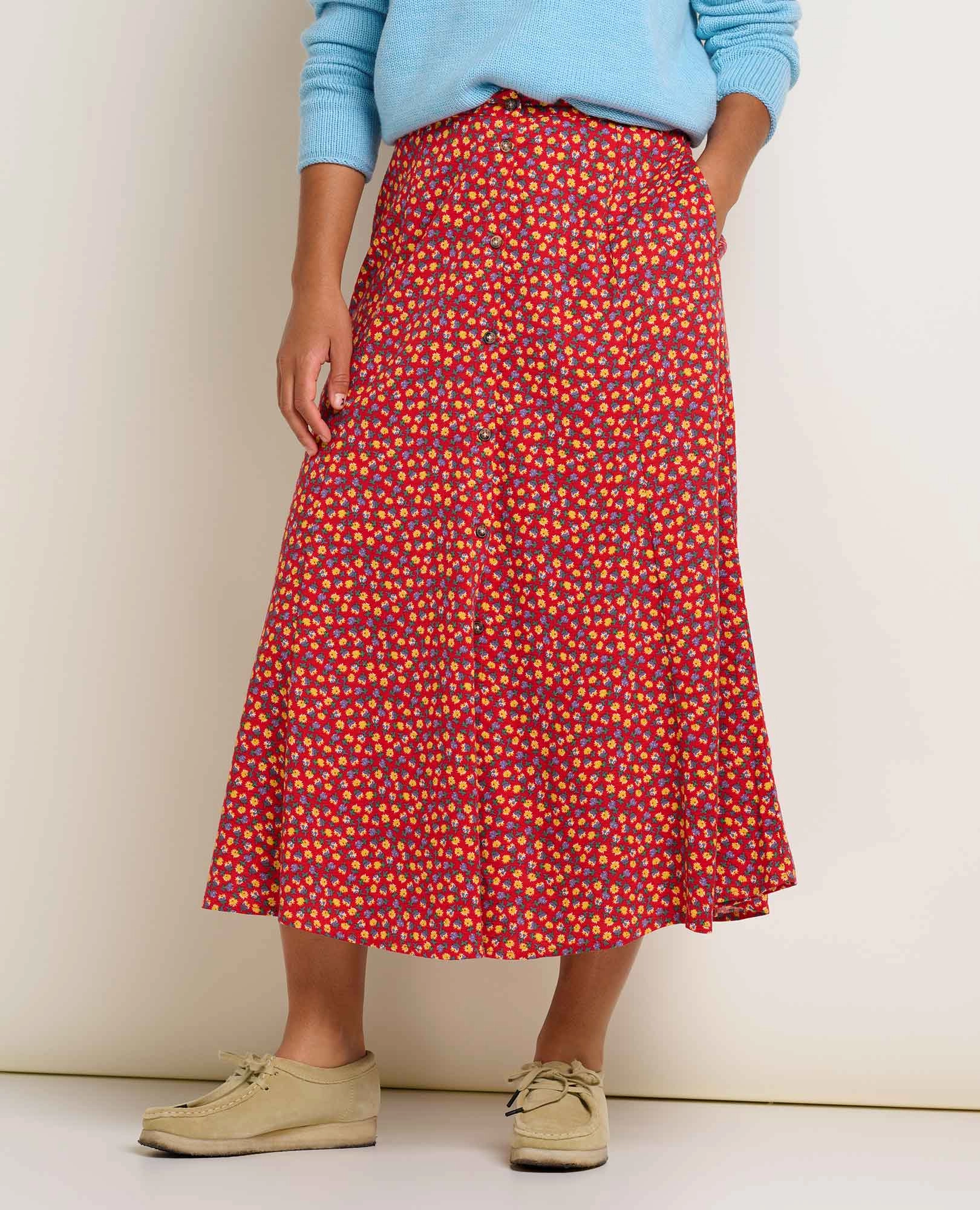 Side Pockets Manzana Paneled Midi Skirt