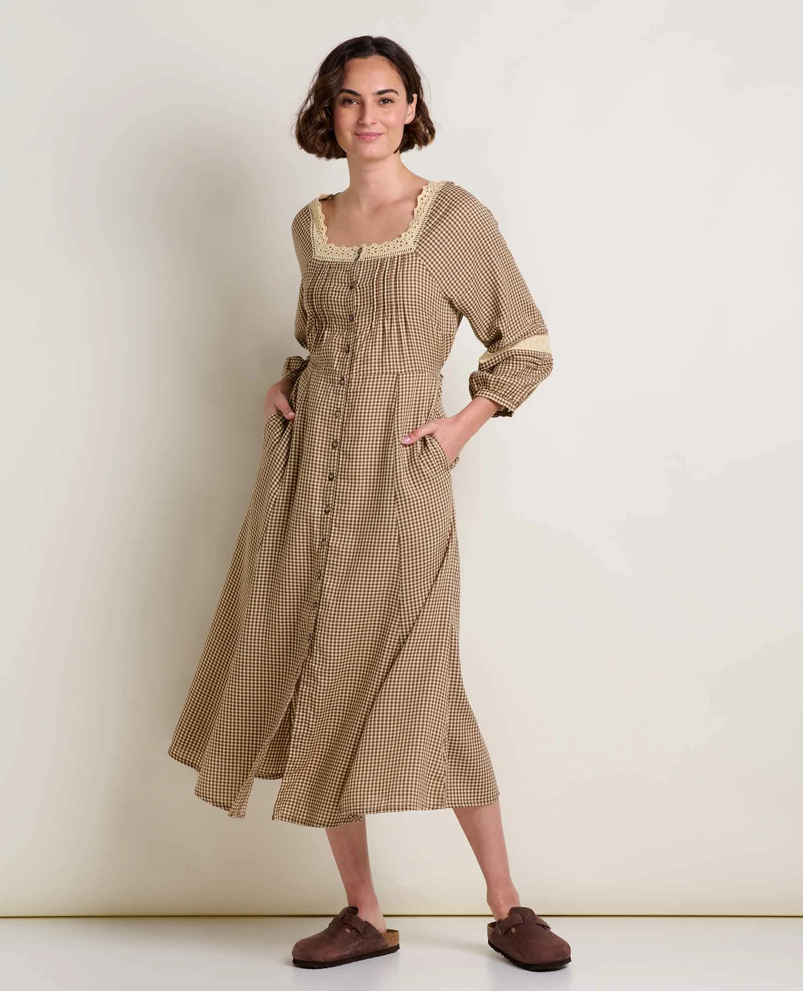 Manzana Square Neck Dress Cap-Sleeve