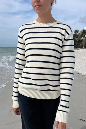 Martha Cotton Thin Stripe Sweater Breathable Fit Fine Gauge Knit