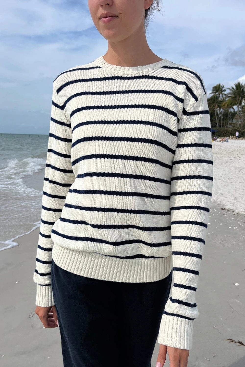 Martha Cotton Thin Stripe Sweater Breathable Fit Fine Gauge Knit