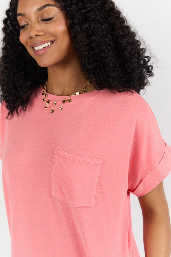 Memories That Last Coral T-Shirt Dress FINAL SALE Hip-Flattering Casual Motion