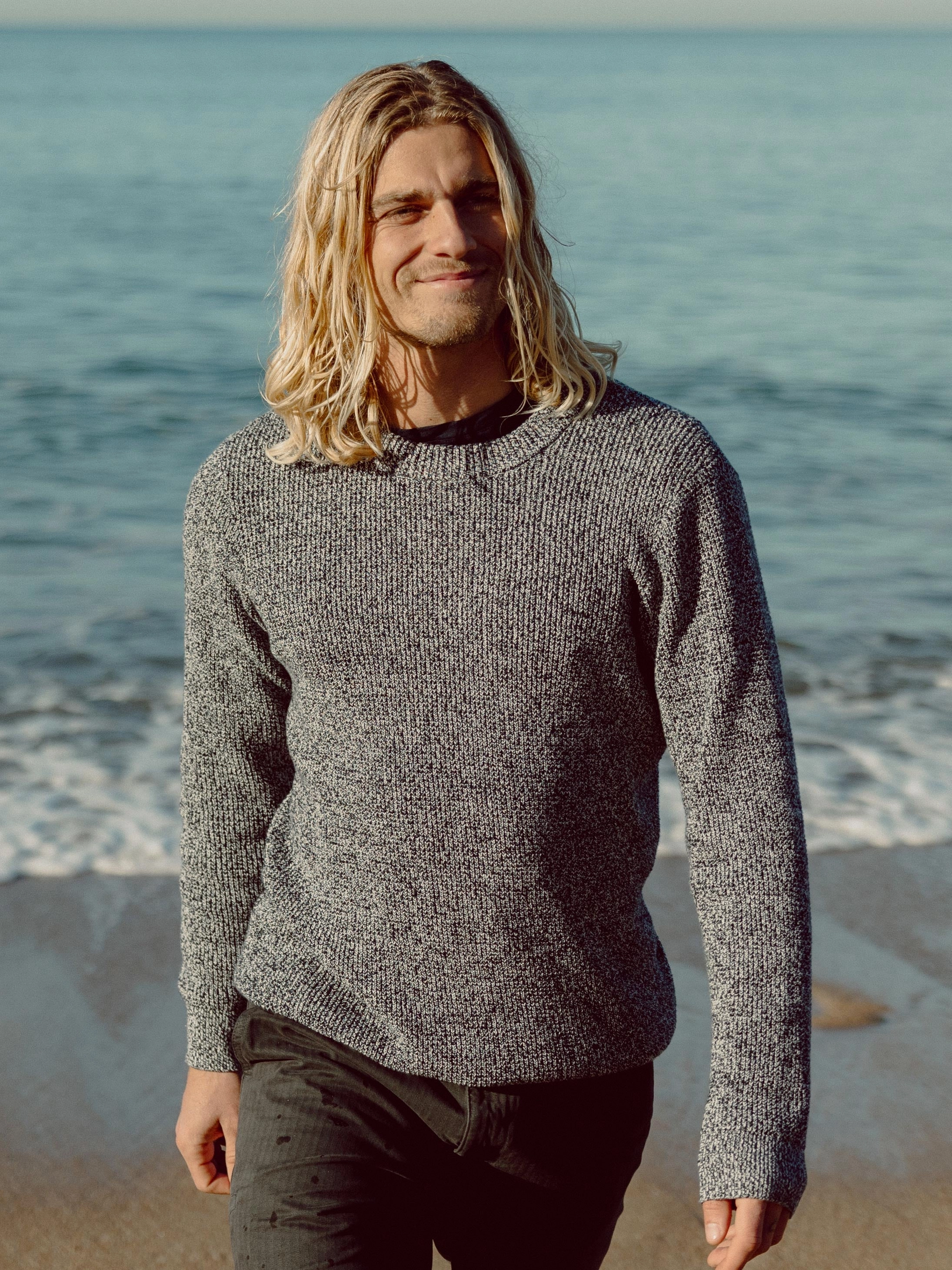 Anti Snag Fabric Quiet Tone Men's Trippet Waffle Knit Jumper