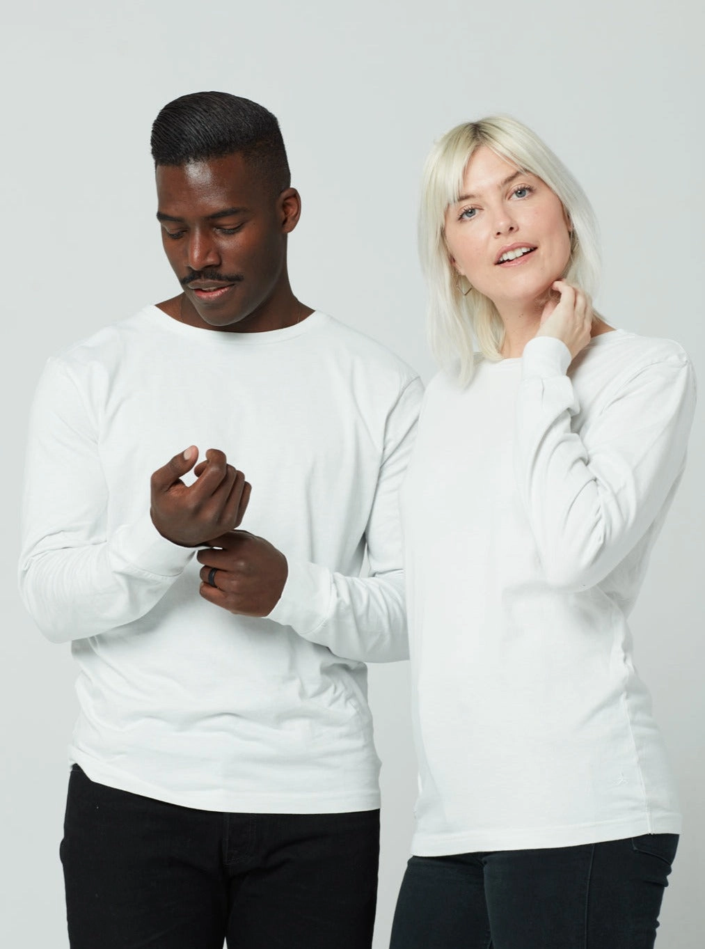 Neutral Tone Stitching Men's Unisex Long Sleeve - White