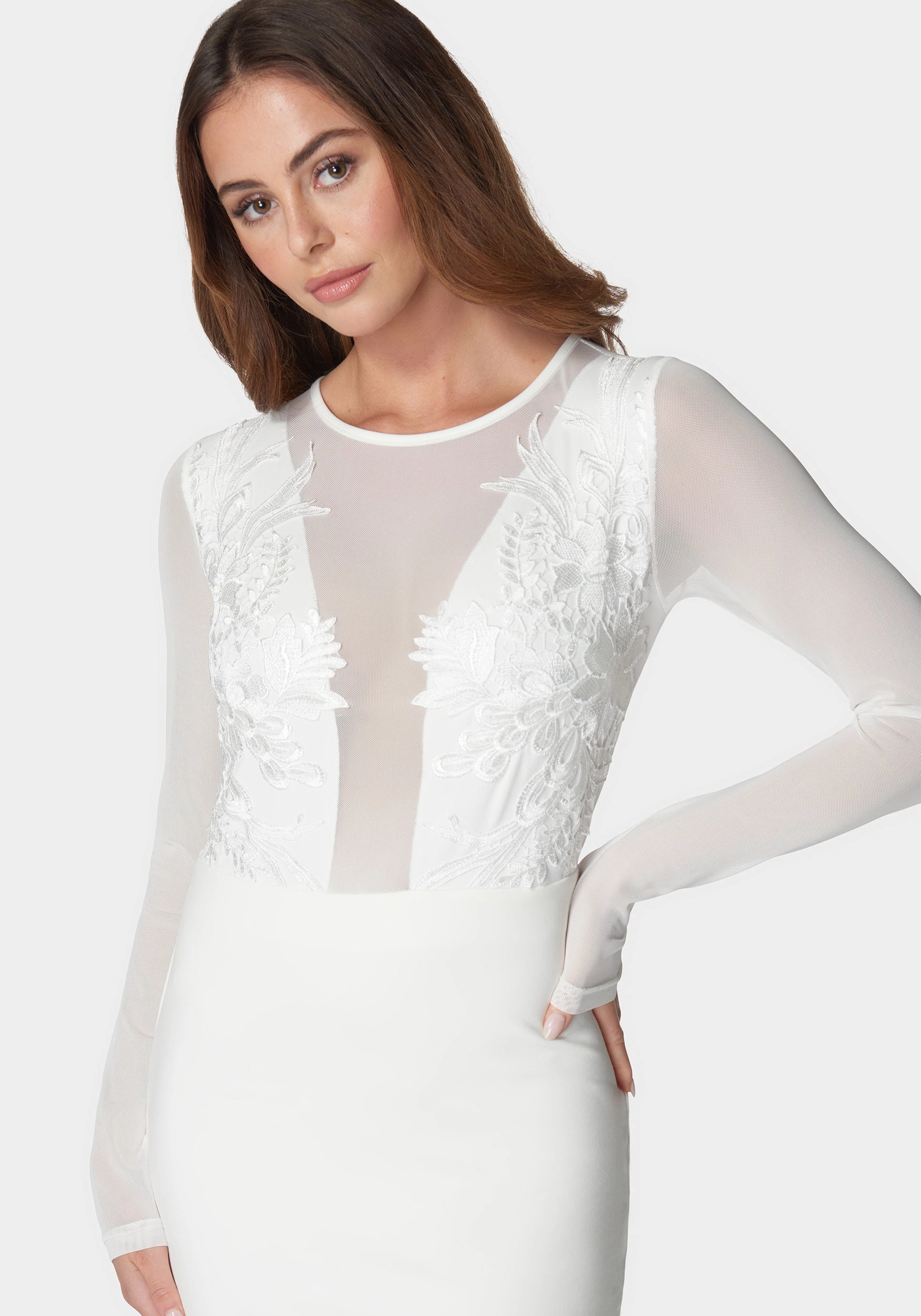 Flutter-Sleeve Elegant Layers Mesh & Lace Illusion Dress