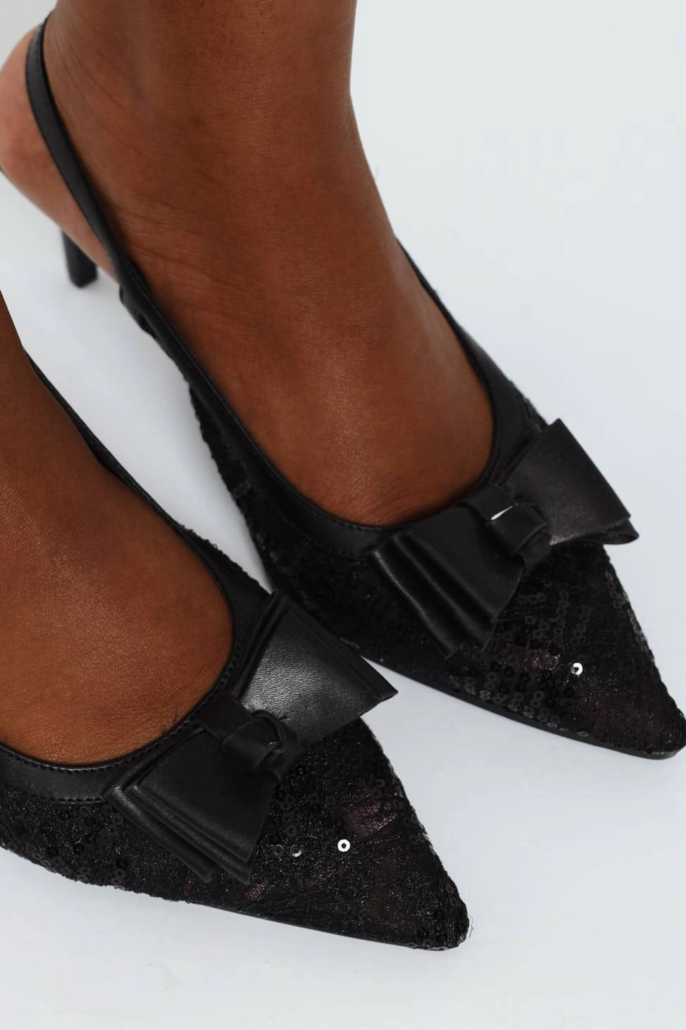 Minimal Heels Mesh Detail Heel With Bow - Black