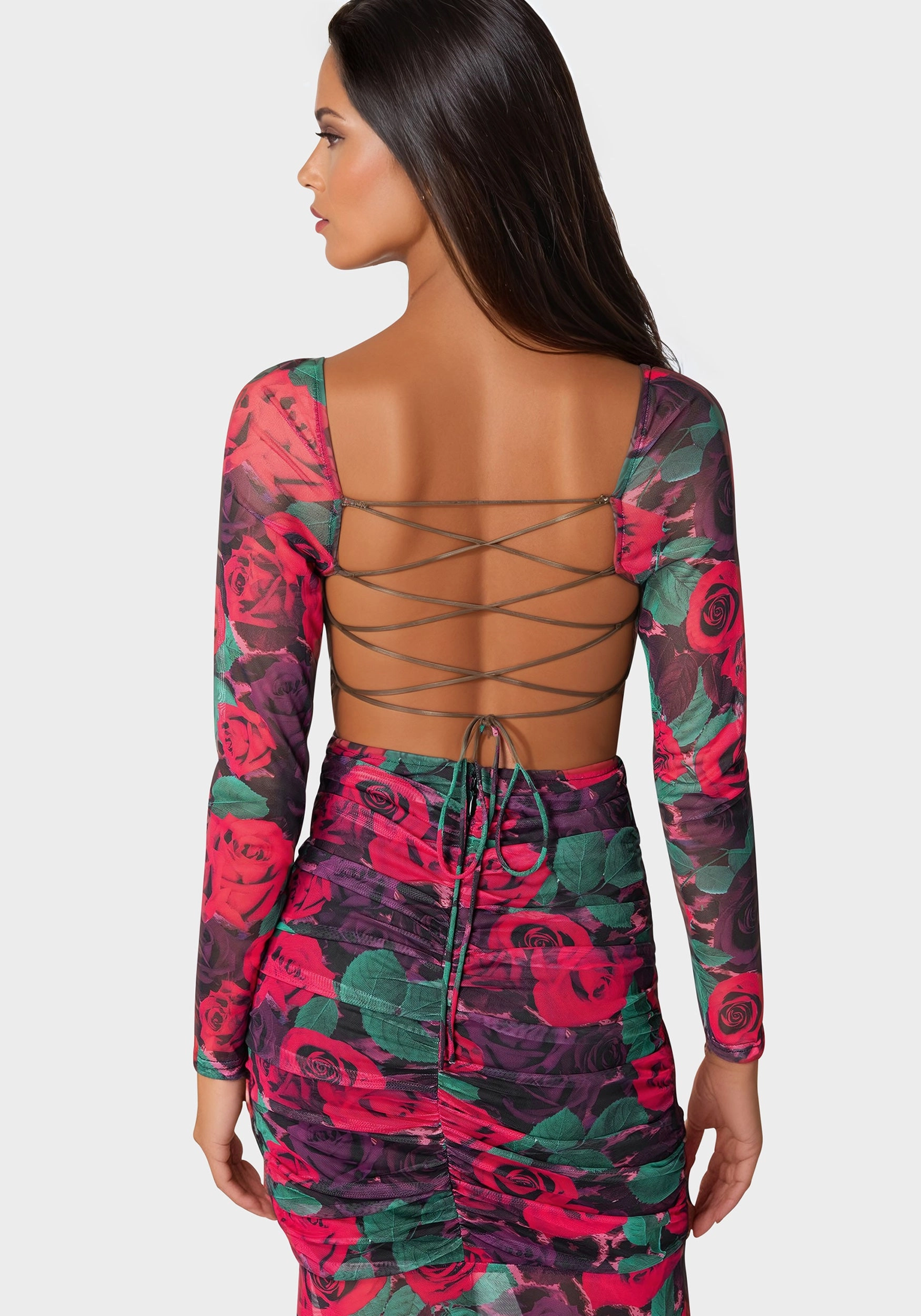 Fitted Mood Runway-Ready Mesh Open Back Midi